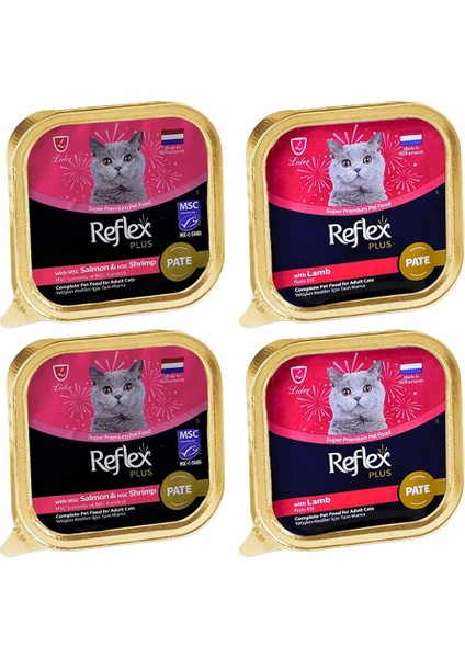 Plus Pate Yaş Kedi Maması Somon - Karides 4 Adet Karışık 85GR