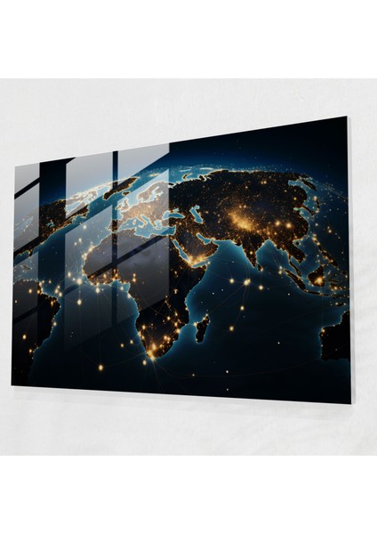 Dünya Haritası Cam Tablo - Kozmik Bağlantı - Dünya Haritası 2 Duvar Dekorasyonu Ev Dekorasyonu Takımyıldız