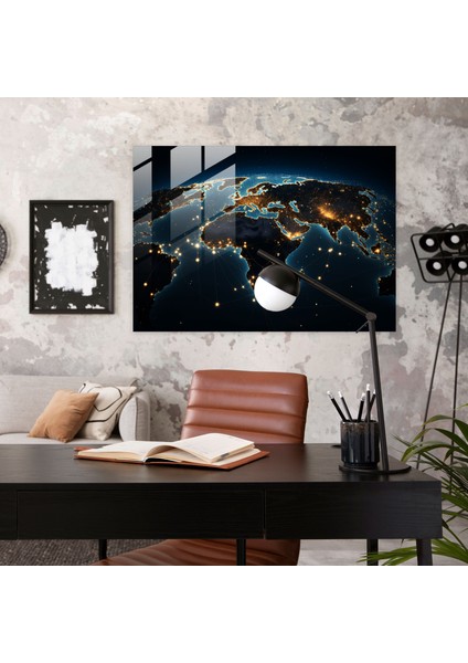 Dünya Haritası Cam Tablo - Kozmik Bağlantı - Dünya Haritası 2 Duvar Dekorasyonu Ev Dekorasyonu Takımyıldız modelleri