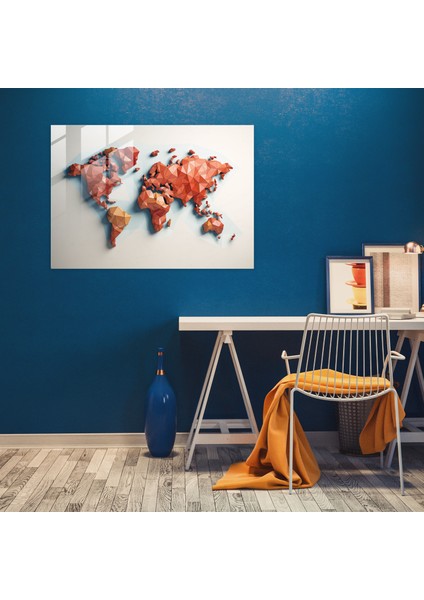 Dünya Haritası Cam Tablo - Dünya Haritası 2 Duvar Dekorasyonu Geometrik Mozaik Cam Sanatı modelleri