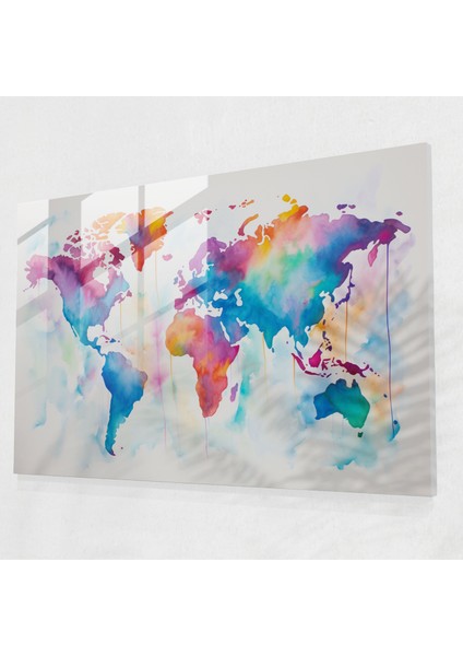 Dünya Haritası 2 Cam Tablo - Dünya Haritası 2 Cam Tablo Soyut Suluboya Resim