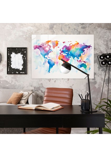 Dünya Haritası 2 Cam Tablo - Dünya Haritası 2 Cam Tablo Soyut Suluboya Resim modelleri