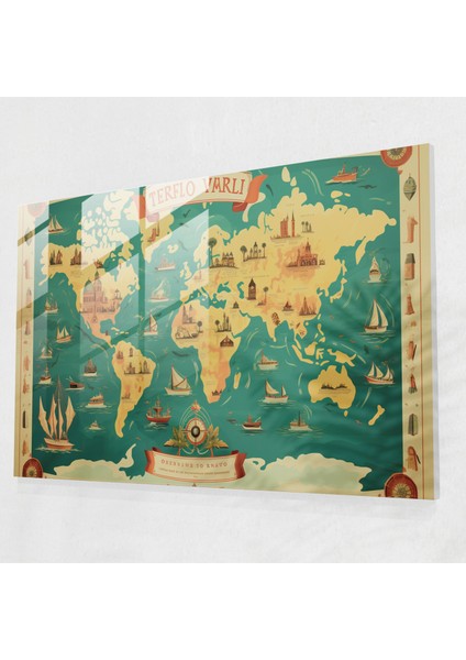 Dünya Haritası Cam Tablo - Dünya Haritası 2 Cam Sanatı Ev Dekorasyonu Cam Duvar Sanatı