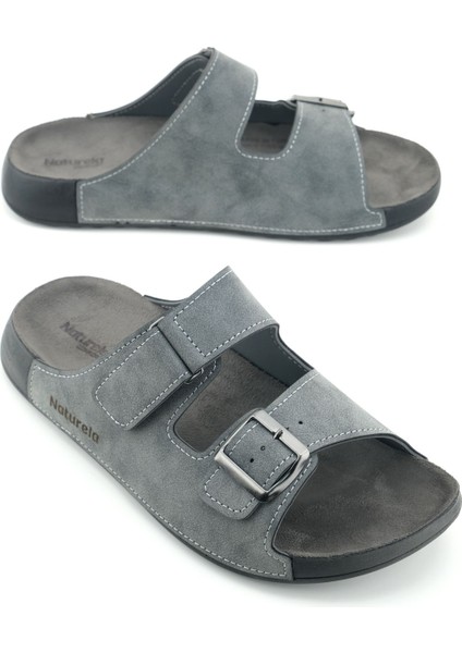 Naturela Comfort Erkek Yazlık Rahat Taban Suni Deri Tek Cırt Cırtlı Tek Tokalı Ayarlanabilir Günlük Terlik