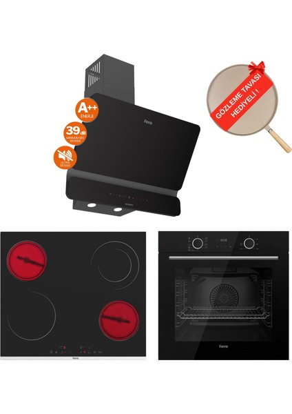 Fryart&flowart Trivona Sessiz Davlumbaz Elektrikli Siyah Ank. Set (D080-SA + MS263 + XE63CS)