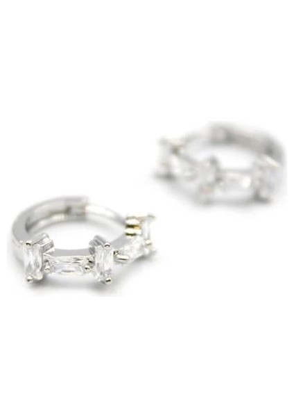 Taşlı Halka Küpe - Gümüş