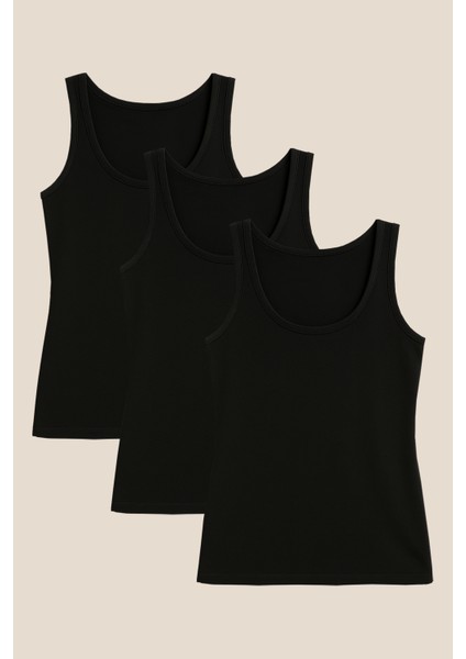 Kadın Pamuklu Ribana Kalın Askılı Atlet 3'lü Paket | Siyah K0111 modelleri