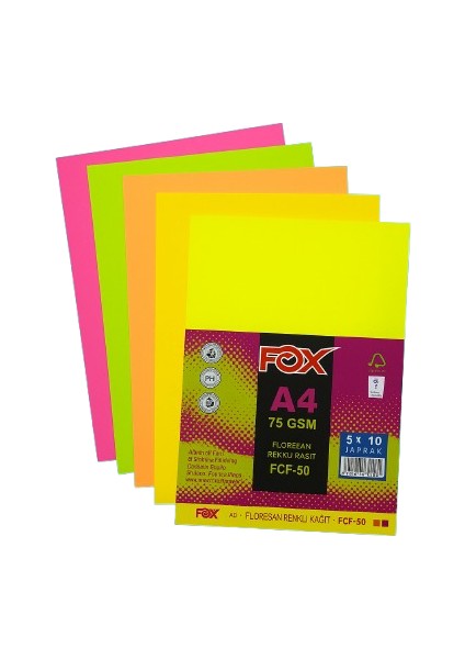 Fosforlu A4 Kağıdı 5 Renk 50 Yaprak