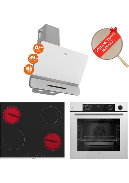Fryart& Buharlı Noverra Sessiz Davlumbaz Elektrikli Beyaz Ank. Set (D081-SA + MS263 + XE64CB)