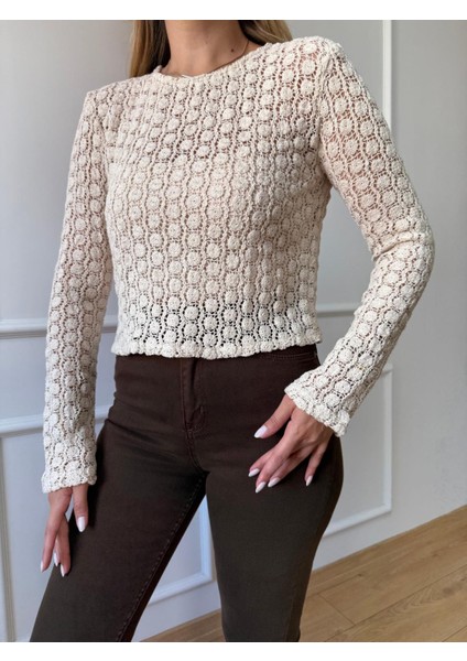 Taş Gül Detaylı Örgü Bluz