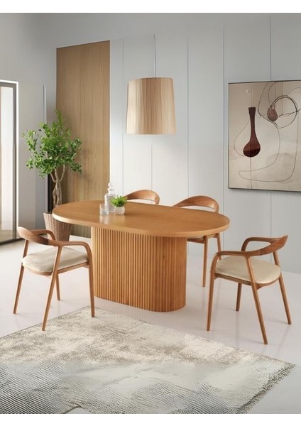 Midas Iskandinav Natural Ahşap Masa Sandalye Takımı 80X150