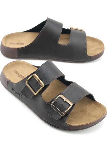 Naturela Comfort Erkek Yazlık Suni Deri Çift Toka Ayarlanabilir Rahat Taban Günlük Terlik
