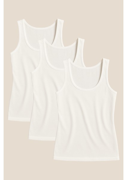 Kadın Pamuklu Ribana Kalın Askılı Atlet 3'lü Paket | Beyaz K0111 modelleri