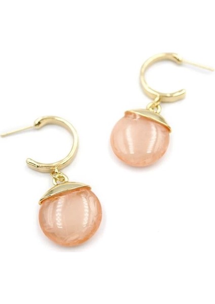 Taşlı Halkalı Küpe - Pembe