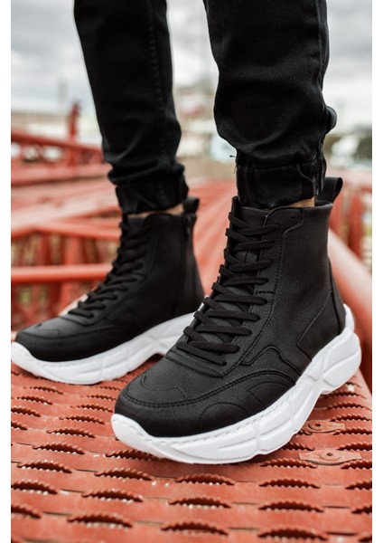 Fermuarlı Bağcık Detaylı Erkek Sneaker Bot Siyah