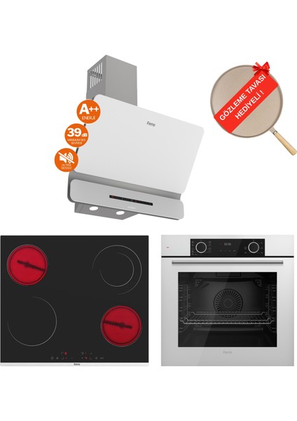 Fryart&flowart Trivona Sessiz Davlumbaz Elektrikli Beyaz Ank. Set (D081-SA + MS263 + XE63CB)