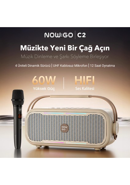 Nowgo C2 60W Taşınabilir Rgb Bluetooth Hoparlör Mikrofonlu Karaoke Parti Speaker Yeşil fiyatları