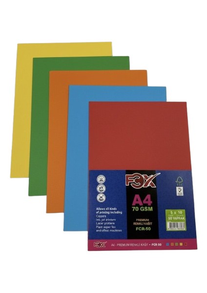 Premium Renkli A4 Kağıdı 5 Renk 50 Yaprak
