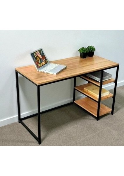 Gama Dekoratif Metal Masif Çam Ahşap Raflı Çalışma Masası