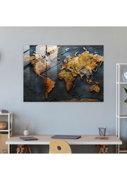 Dünya Haritası Cam Tablo - Gerçekçi Yağlı Dünya Haritası - Detaylı Dünya Haritası 2 Modern Sanat Canlı Renkler fiyatları