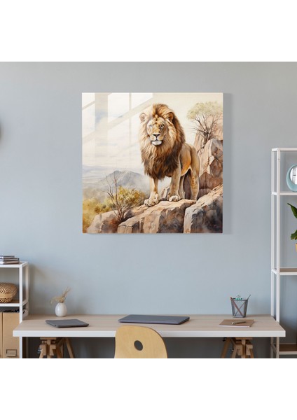 Vahşi Yaşam Cam Tablo - Asaletli Aslan - Vahşi Yaşam Modern Sanat Safari fiyatları