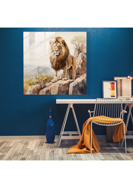 Vahşi Yaşam Cam Tablo - Asaletli Aslan - Vahşi Yaşam Modern Sanat Safari modelleri