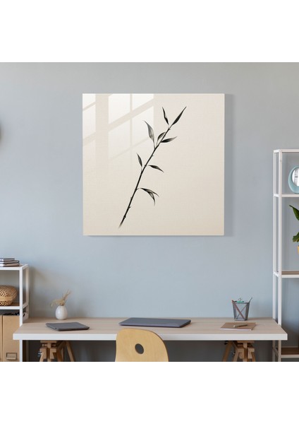 Zen Bambu Dalı Cam Tablo - Zen Cam Sanatı Huzurlu Minimalist Mürekkep Çizimi modelleri