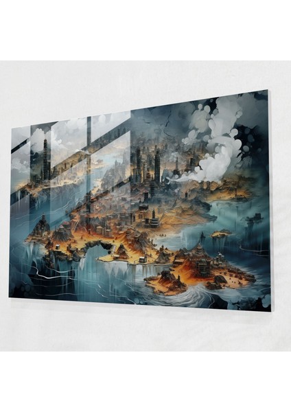 Dünya Haritası Cam Tablo - Sürreal Dünya Haritası - Dünya Haritası 2 Cam Sanat Cam Tablo Duvar Dekorasyonu