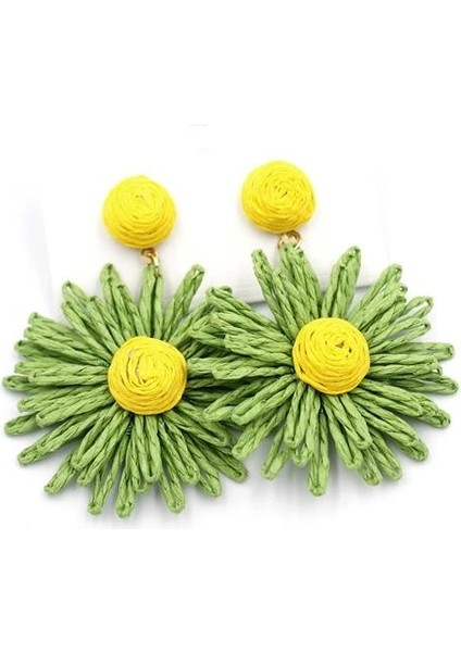 Papatya Hasır Küpe - Yeşil