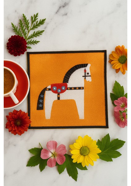 2’li Dijital Baskılı Nakış Detaylı Kokteyl Peçete Ds1