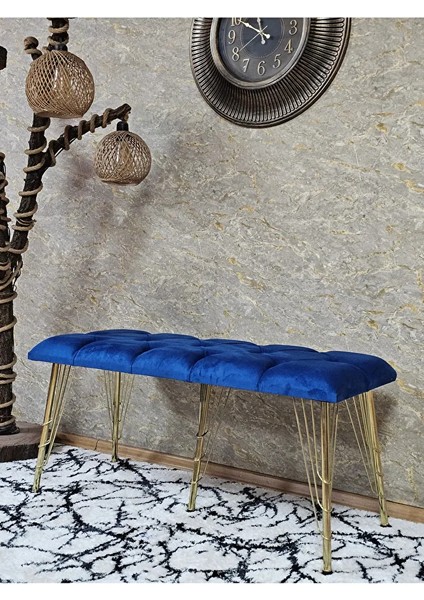 Metal Gold Tel Ayaklı 100 cm Puf Bench - Puf - Bench - Oturak - Mutfak Oturağı - Antre Oturağı Mavi Renk 100 x 40 Boyut/ebat