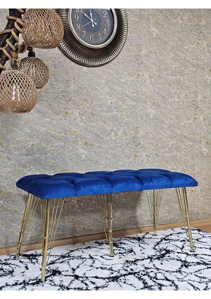 Metal Gold Tel Ayaklı 100 cm Puf Bench - Puf - Bench - Oturak - Mutfak Oturağı - Antre Oturağı Mavi Renk 100 x 40 Boyut/ebat modelleri