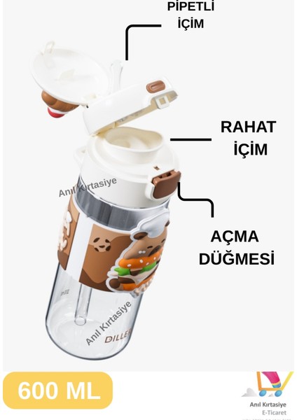 Diller Tek Kapak Çift Içim Pipetli/rahat Bilek Askılı Capybara 600 ml fiyatları