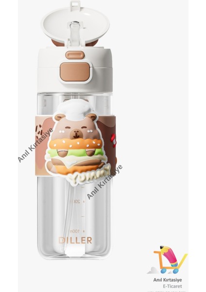 Diller Tek Kapak Çift Içim Pipetli/rahat Bilek Askılı Capybara 600 ml modelleri