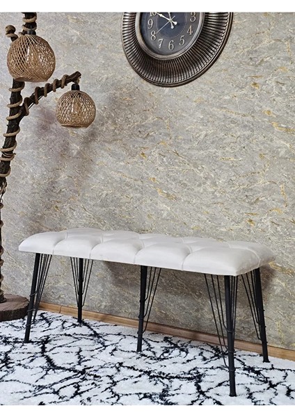 Metal Siyah Tel Ayaklı 100 cm Puf Bench - Puf - Bench - Oturak - Mutfak Oturağı - Antre Oturağı Krem Renk 100 x 40 Boyut/ebat