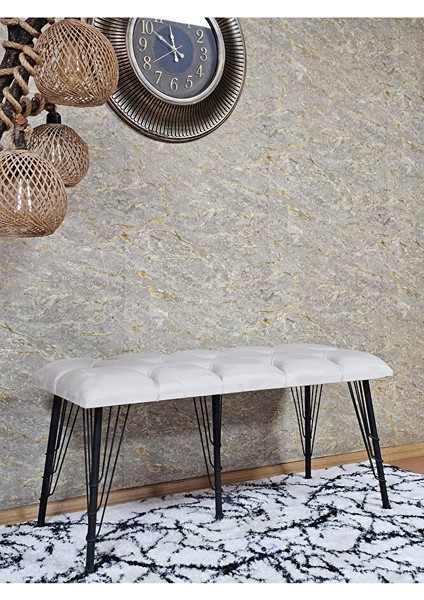 Metal Siyah Tel Ayaklı 100 cm Puf Bench - Puf - Bench - Oturak - Mutfak Oturağı - Antre Oturağı Krem Renk 100 x 40 Boyut/ebat modelleri