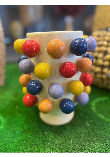 Vitale Seramik Puantiyeli Küçük Vazo 19*19*24 cm AK.KD0012 fırsatları