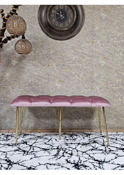 Metal Gold Tel Ayaklı 100 cm Puf Bench - Puf - Bench - Oturak - Mutfak Oturağı - Antre Oturağı Pembe Renk 100 x 40 Boyut/ebat fiyatları