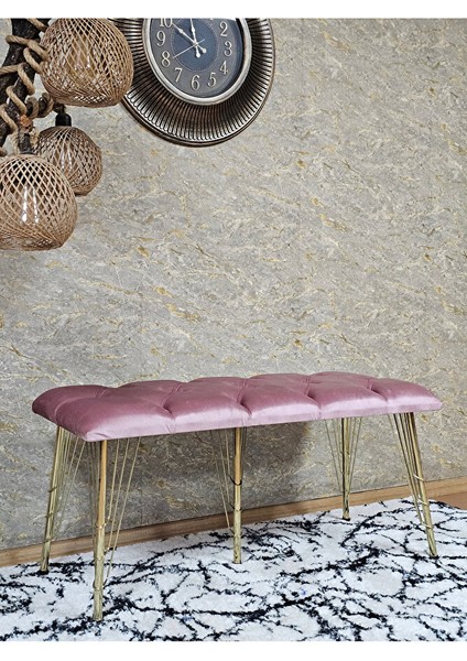 Metal Gold Tel Ayaklı 100 cm Puf Bench - Puf - Bench - Oturak - Mutfak Oturağı - Antre Oturağı Pembe Renk 100 x 40 Boyut/ebat modelleri
