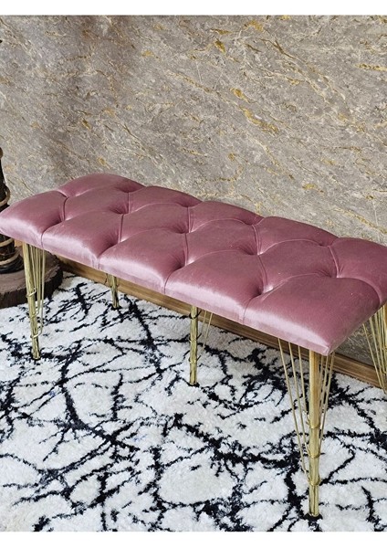 Metal Gold Tel Ayaklı 100 cm Puf Bench - Puf - Bench - Oturak - Mutfak Oturağı - Antre Oturağı Pembe Renk 100 x 40 Boyut/ebat fırsatları