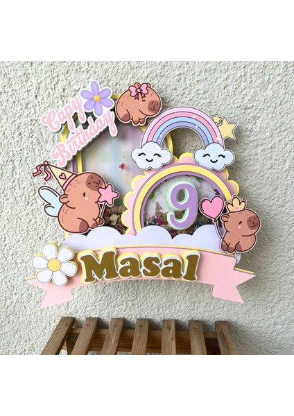 Kapibara Capybara Temalı Kız Çocuk Doğum Günü Isme Özel 3D Pasta Parti Süsü Cake Topper (25X23 Cm) modelleri