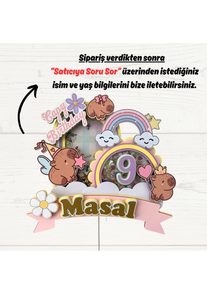 Kapibara Capybara Temalı Kız Çocuk Doğum Günü Isme Özel 3D Pasta Parti Süsü Cake Topper (25X23 Cm) indirimleri