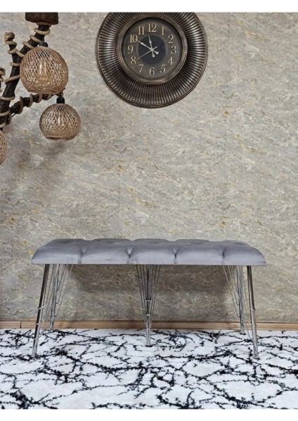 Metal Krom Tel Ayaklı 100 cm Puf Bench - Puf - Bench - Oturak - Mutfak Oturağı - Antre Oturağı Gri Renk 100 x 40 Boyut/ebat fiyatları