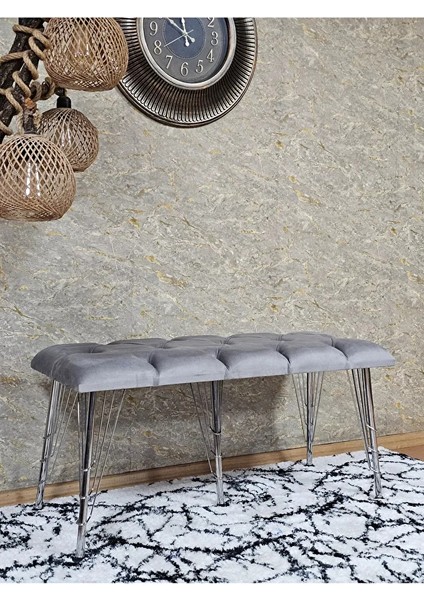 Metal Krom Tel Ayaklı 100 cm Puf Bench - Puf - Bench - Oturak - Mutfak Oturağı - Antre Oturağı Gri Renk 100 x 40 Boyut/ebat modelleri