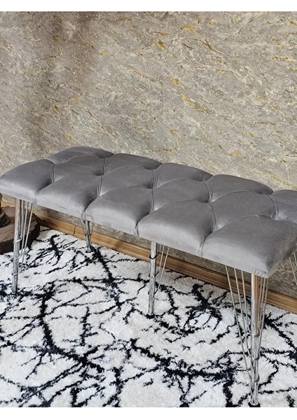 Metal Krom Tel Ayaklı 100 cm Puf Bench - Puf - Bench - Oturak - Mutfak Oturağı - Antre Oturağı Gri Renk 100 x 40 Boyut/ebat fırsatları