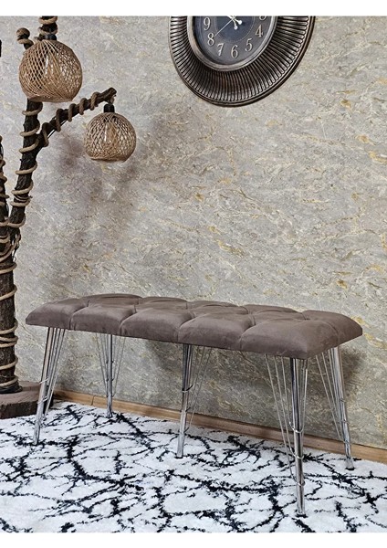 Metal Krom Tel Ayaklı 100 cm Puf Bench - Puf - Bench - Oturak - Mutfak Oturağı - Antre Oturağı Kahverengi Renk 100 x 40 Boyut/ebat
