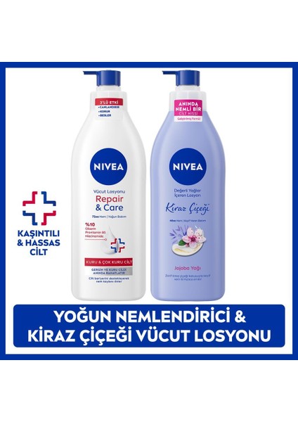 Kiraz Çiçeği Vücut Losyonu ve Repair&care Nemlendirici Losyon 400ML, Kaşıntı Rahatlatıcı, Kuru Cilt