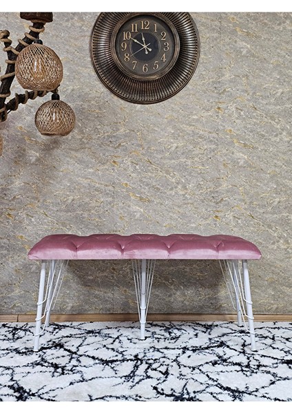 Metal Beyaz Tel Ayaklı 100 cm Puf Bench - Puf - Bench - Oturak - Mutfak Oturağı - Antre Oturağı Pembe Renk 100 x 40 Boyut/ebat fiyatları