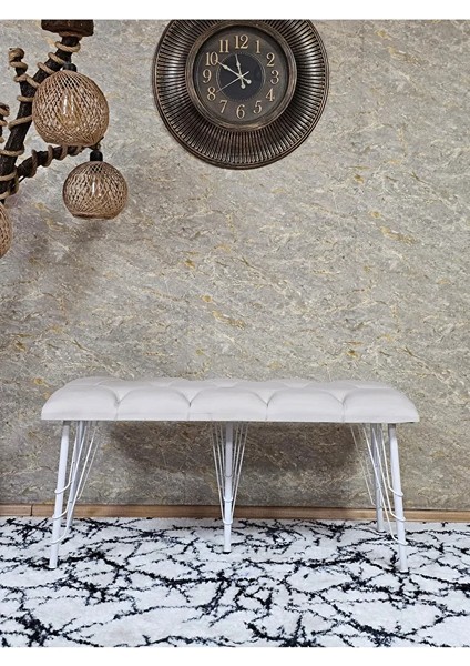 Metal Beyaz Tel Ayaklı 100 cm Puf Bench - Puf - Bench - Oturak - Mutfak Oturağı - Antre Oturağı Krem Renk 100 x 40 Boyut/ebat fiyatları