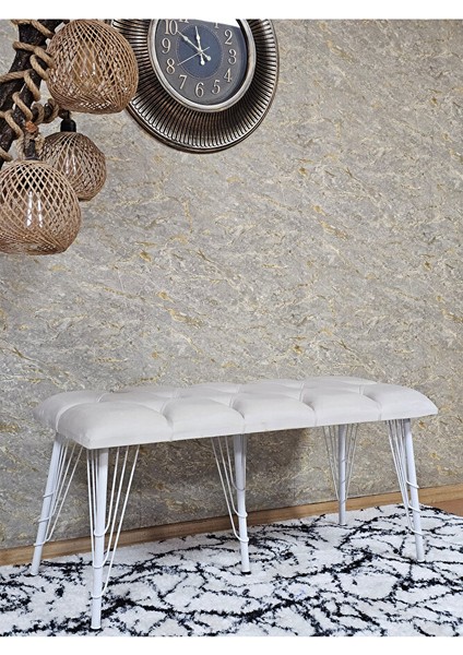 Metal Beyaz Tel Ayaklı 100 cm Puf Bench - Puf - Bench - Oturak - Mutfak Oturağı - Antre Oturağı Krem Renk 100 x 40 Boyut/ebat modelleri